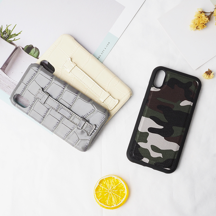 Camouflage printed genuine saffiano leather 3d cell phone case phone cover for iphone x/xs /xr