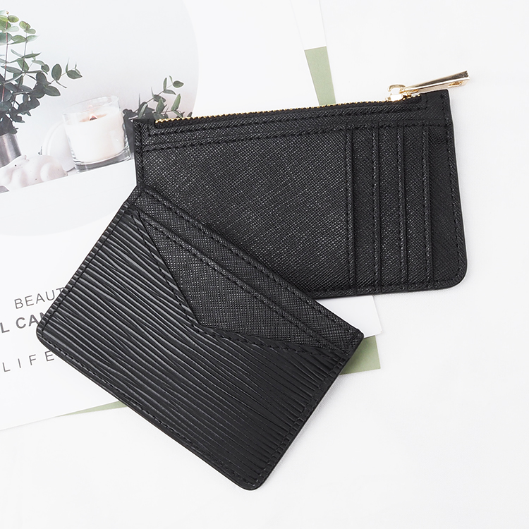 Fashionable saffiano Leather Card Holder with zipper