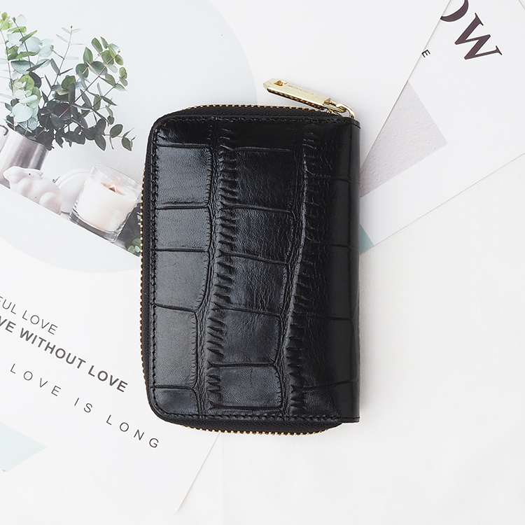 Fashionable black crocodile Leather zipper Card Holder