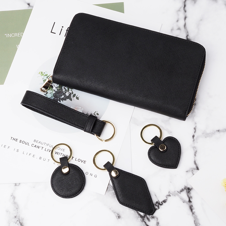 Newest custom saffiano leather keychain handmade personalized blank leather keyring