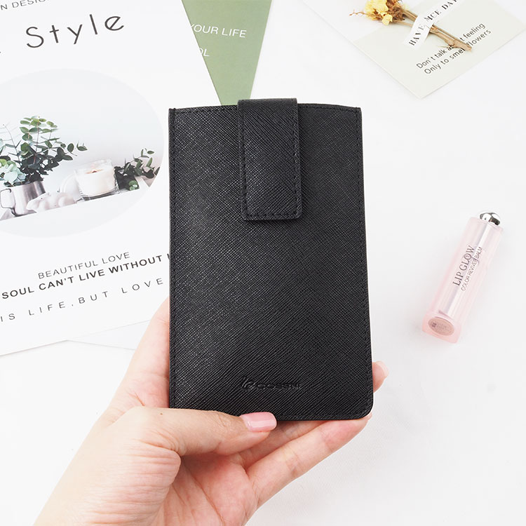 real leather long slim card holder with leather case