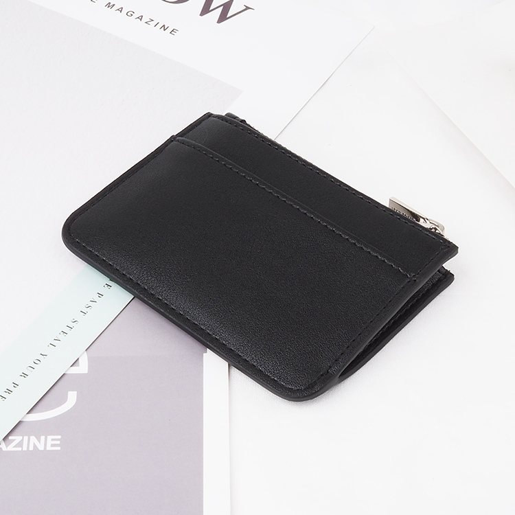 new design black nappa Leather Card Holder with zipper