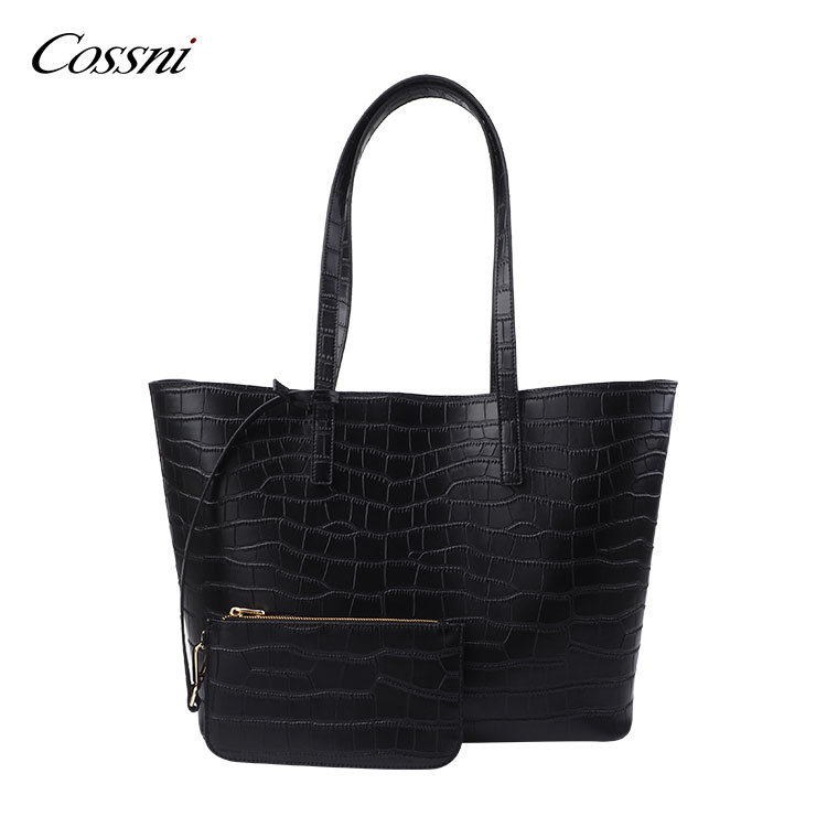 High Quality Fashion Wholesale Luxury Black Handmade Lady Cowhide Crocodile Real Genuine Leather Handbag