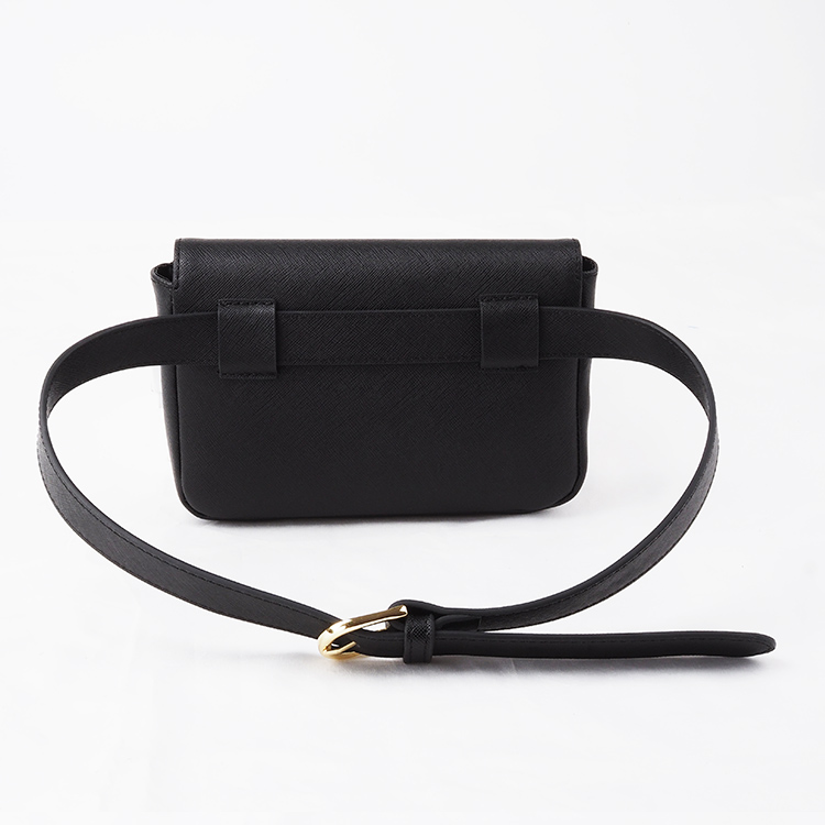 Black luxury genuine custom Leather Waist Bag