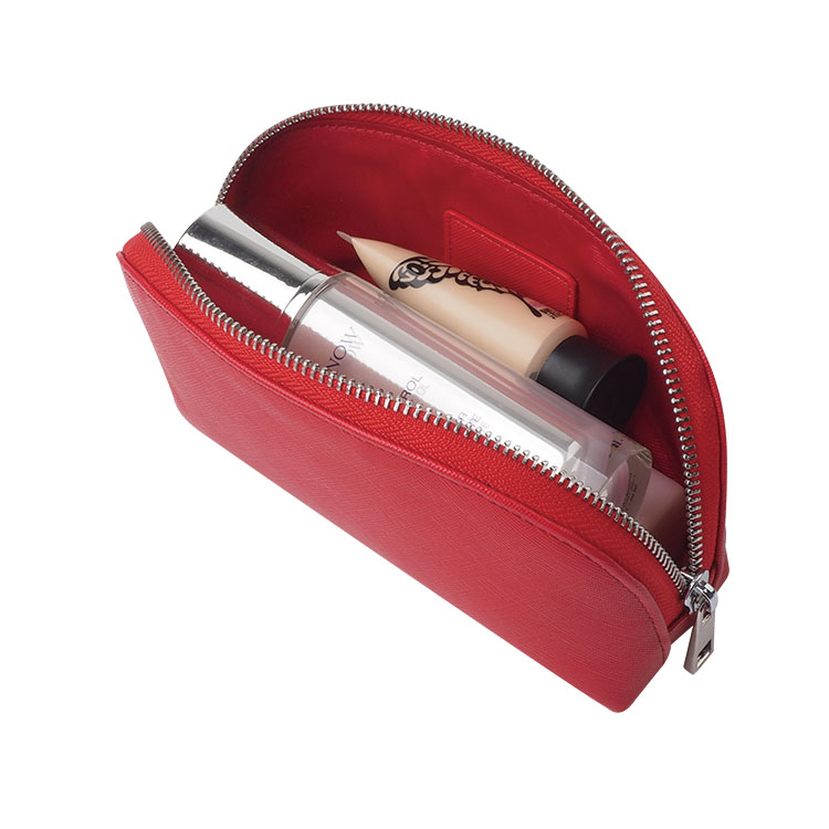 Red saffiano Leather Makeup Bag