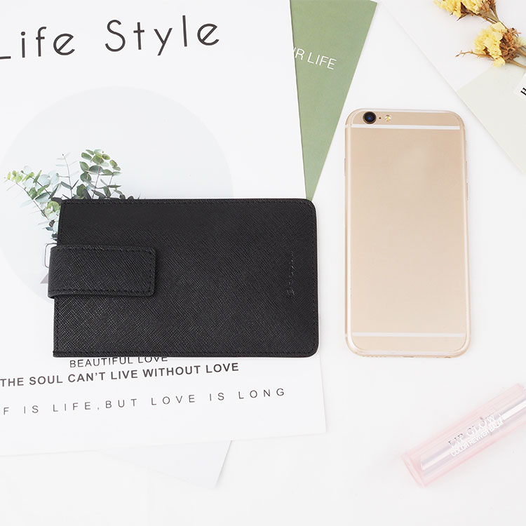 real leather long slim card holder with leather case