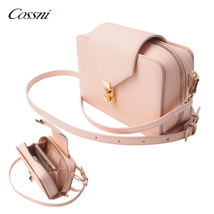 Genuine Leather square mini top handle shoulder handbag for lady crossbag