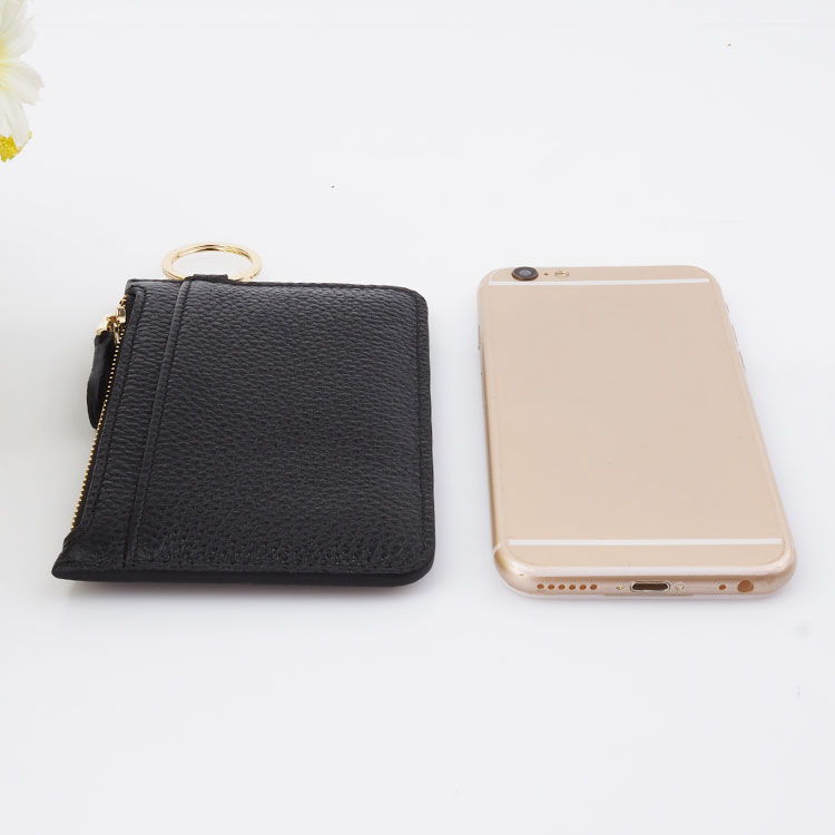 Custom Fashion Leather ID Card Holder Zipper Wallet with Keyring