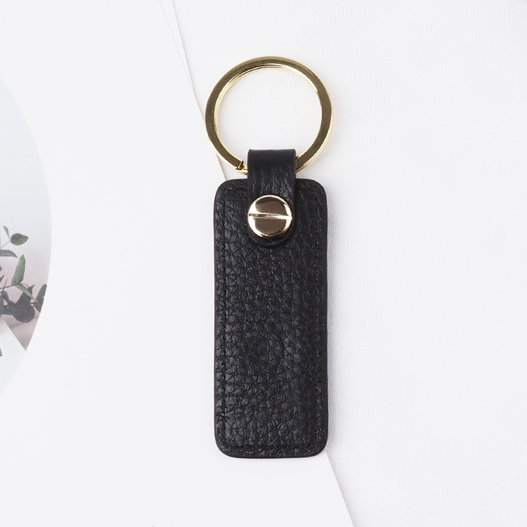 High quality genuine pebble leather custom gold ring key chain