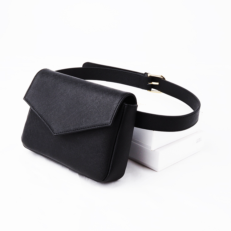 Black luxury genuine custom Leather Waist Bag