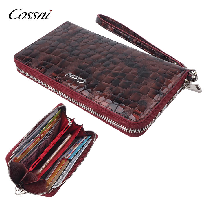Fashionable custom patent Leather Women Zipper Wallets
