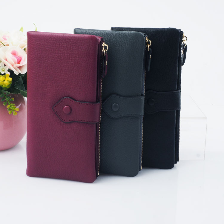2020 New design long style full grain cow leather card slot women purse wallet phone wallet women
