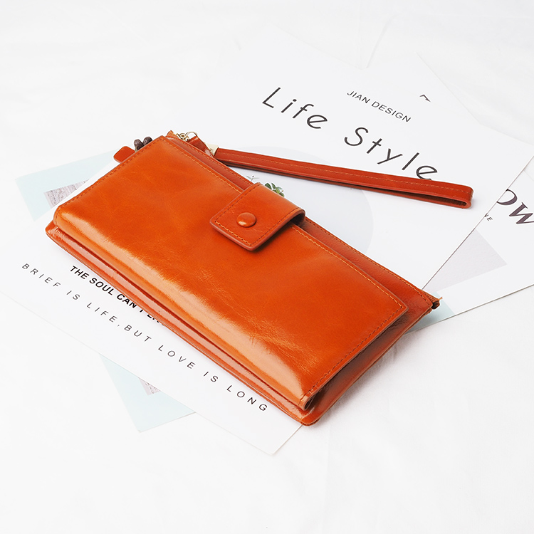 Business oil wax Leather high quality Women Long Wallet