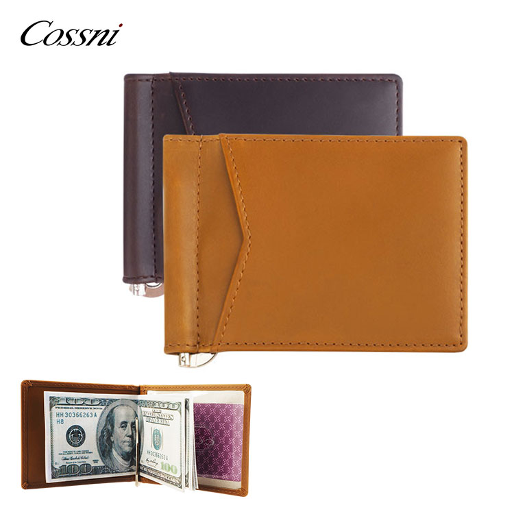 Hot selling Crazy horse leather money clip high quality men wallet male purse