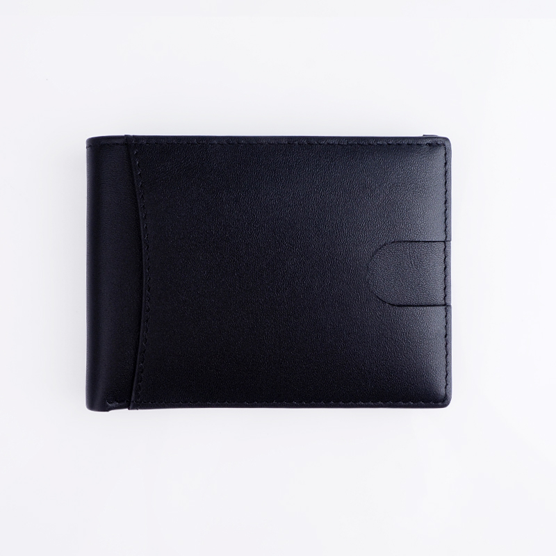 Smooth black leather men RFID wallet slim front pocket money clip wallet