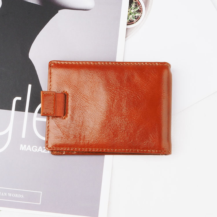 Vintage dark brown mens money clip wallet RFID blocking cow leather mens wallet