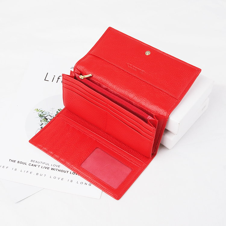 Red Fashionable large capacity Leather Women Long Wallet