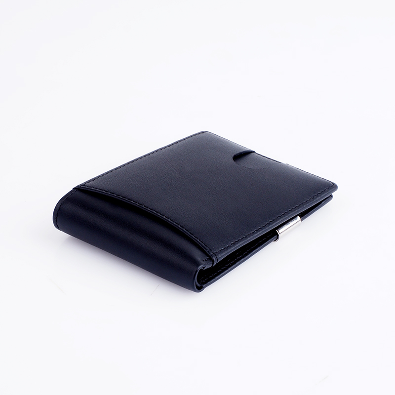 Smooth black leather men RFID wallet slim front pocket money clip wallet