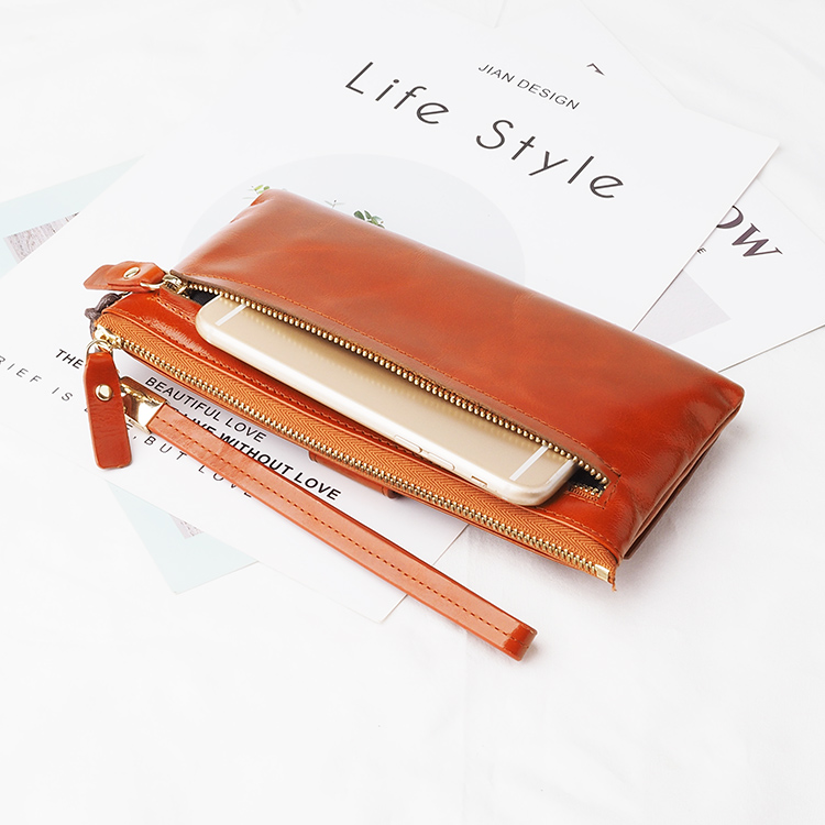 Business oil wax Leather high quality Women Long Wallet