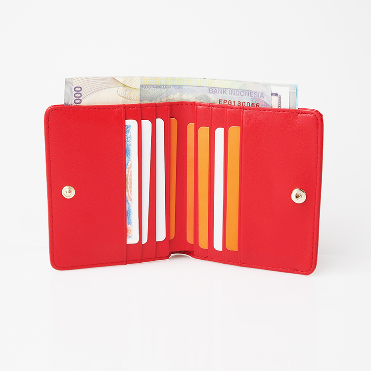 Fashionable Red oil wax Leather Women Short Wallets