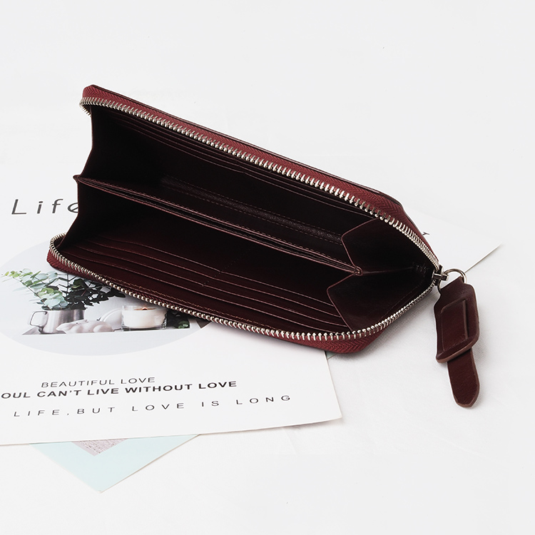 Burgundy vegetable tanned leather custom clutch zipper wallet long men wallet for men