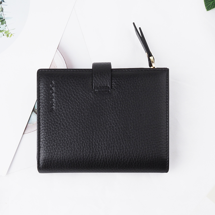 Black popper grain Leather Women Short Wallets