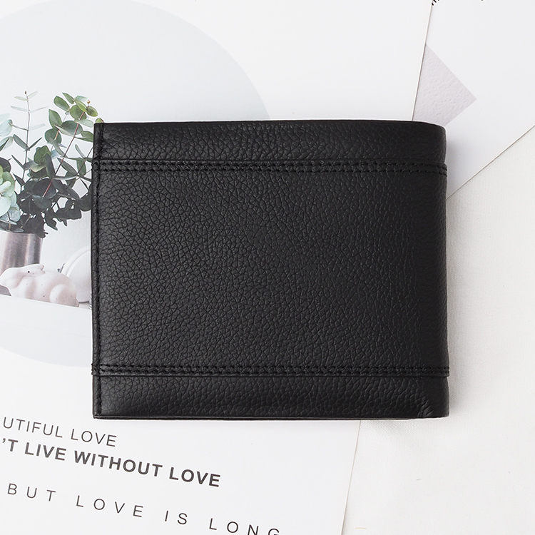 Leather Wallet Manufacturer Black Genuine Grain Leather Wallet with Coin Pocket
