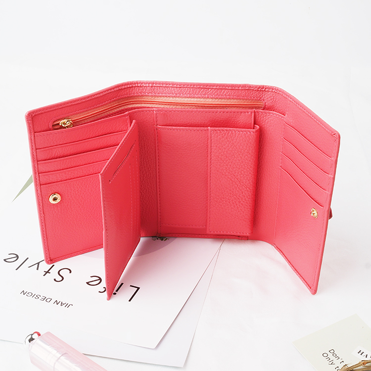 women fresh short purse small tri-fold leather wallet