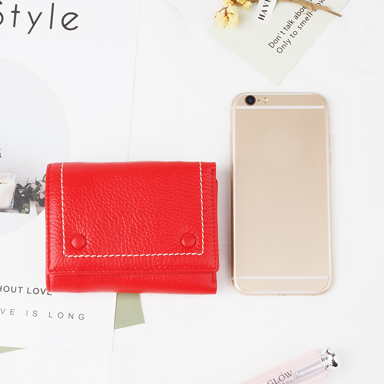 Red New sale genuine Leather Women Short Wallets