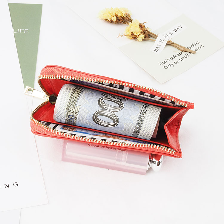 wholesale custom small mini zipper coin purse wallet ladies genuine leather keychain coin purse