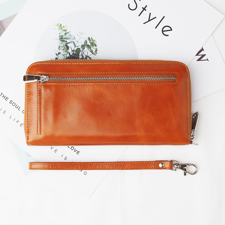 hot selling design wholesale oil wax  leather travel women long zipper wallet