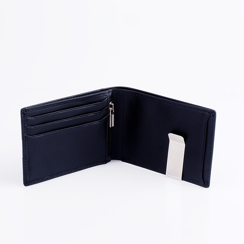 Smooth black leather men RFID wallet slim front pocket money clip wallet