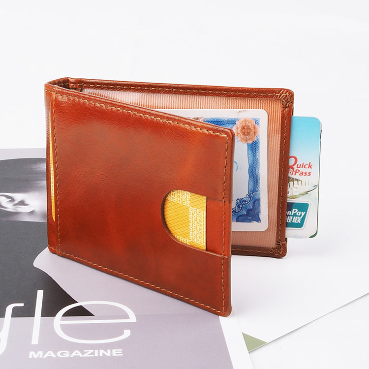 Vintage dark brown mens money clip wallet RFID blocking cow leather mens wallet