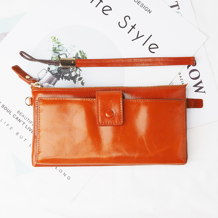 Business oil wax Leather high quality Women Long Wallet