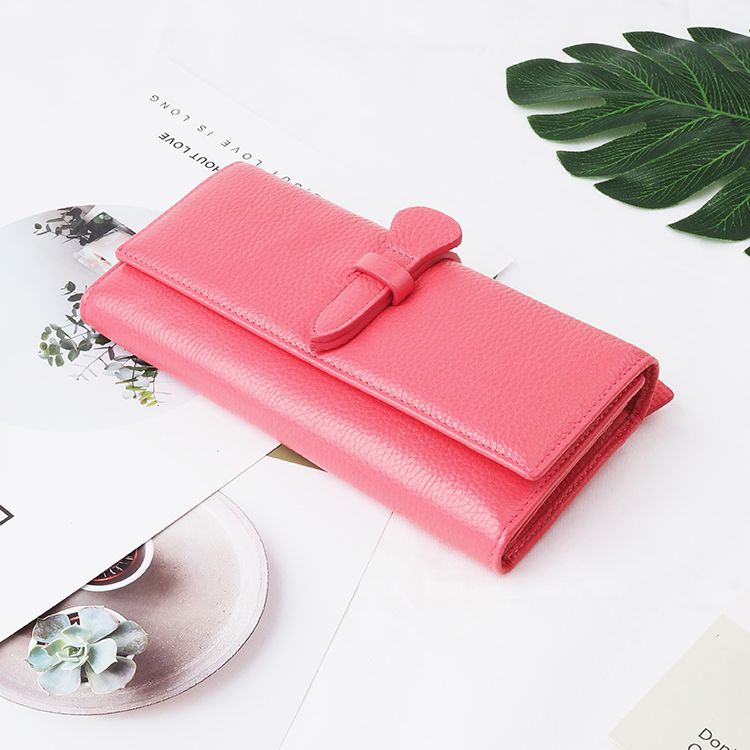 Pink new design grain Leather Women party  Long Wallet