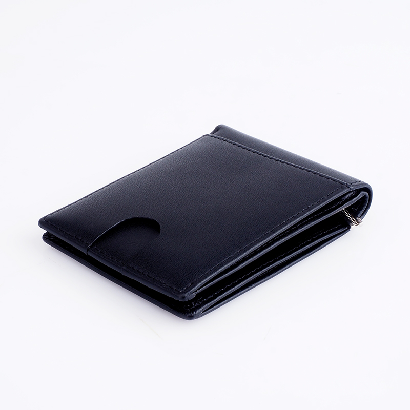 Smooth black leather men RFID wallet slim front pocket money clip wallet