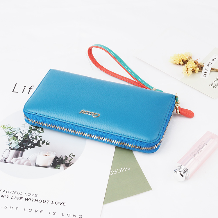 Ladies purse luxury zipper long genuine leather wallet purse women