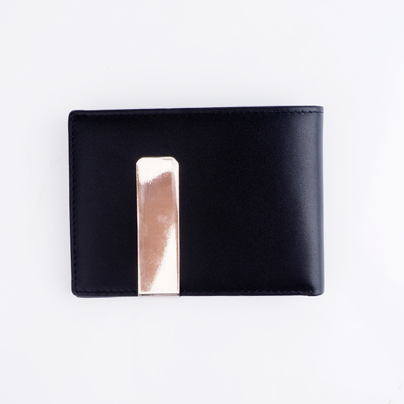 Smooth black leather men RFID wallet slim front pocket money clip wallet