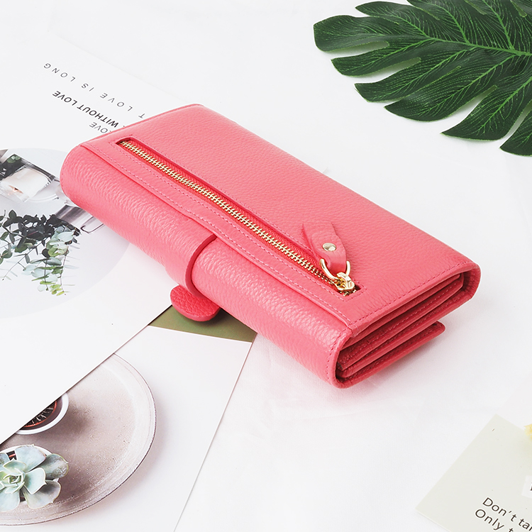 Pink new design grain Leather Women party  Long Wallet