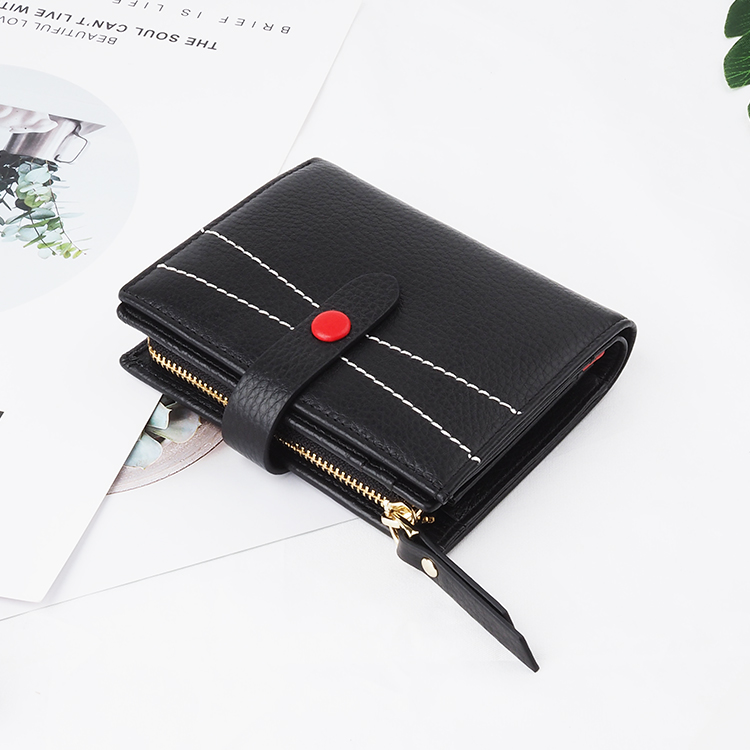 Black popper grain Leather Women Short Wallets