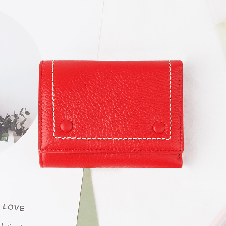 Red New sale genuine Leather Women Short Wallets