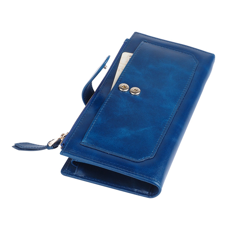 Soft full grain oil wax genuine unisex RFID leather wallet