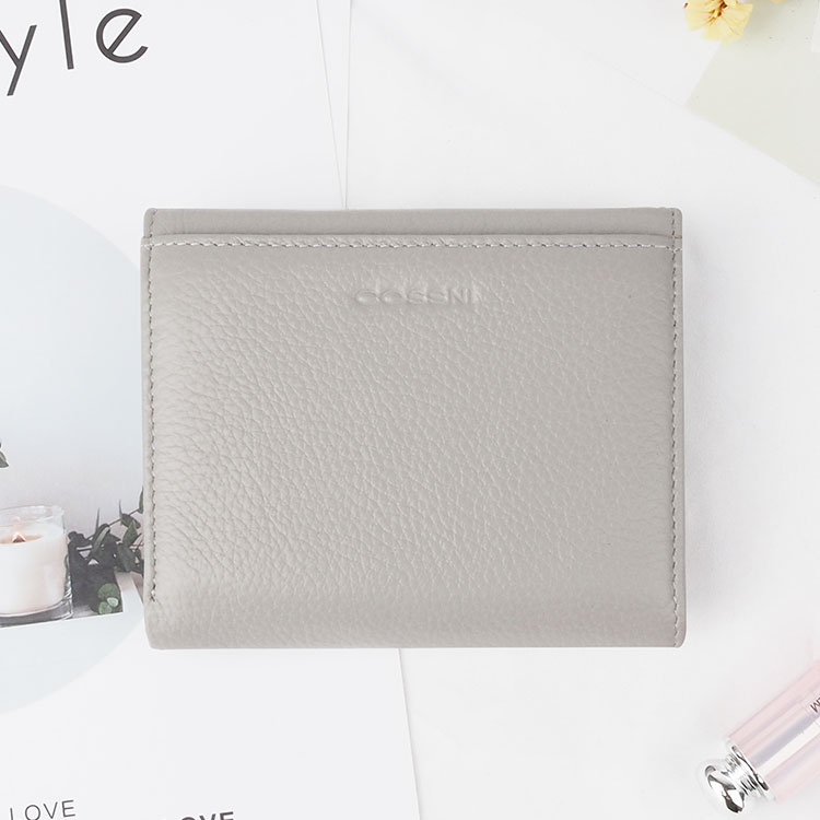 lovely grey grain Leather Women Short Wallets