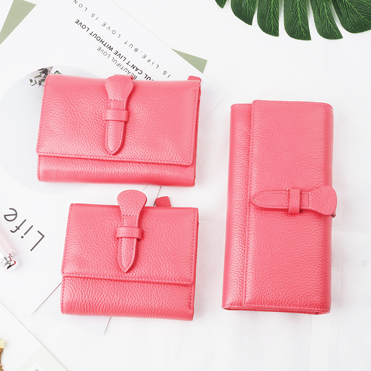 Pink new design grain Leather Women party  Long Wallet