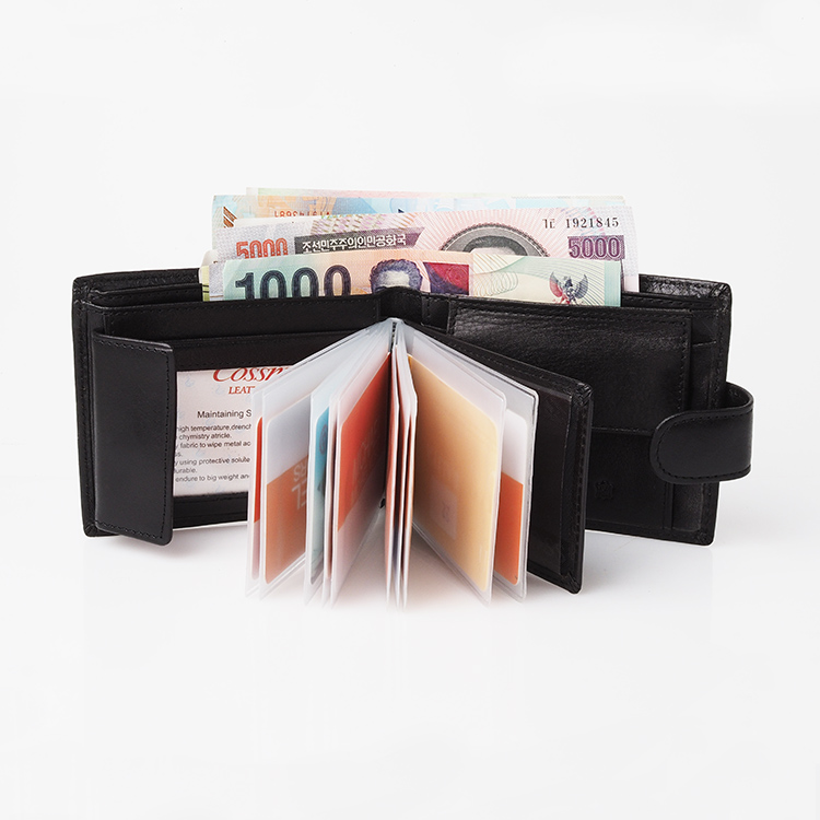 Cow Leather RFID Wallet Men Credit Card Holder Purse with Hasp