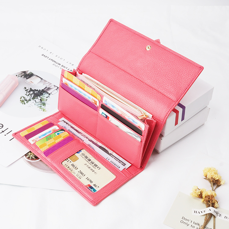 Pink new design grain Leather Women party  Long Wallet