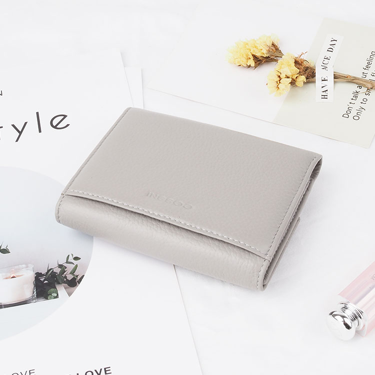 lovely grey grain Leather Women Short Wallets