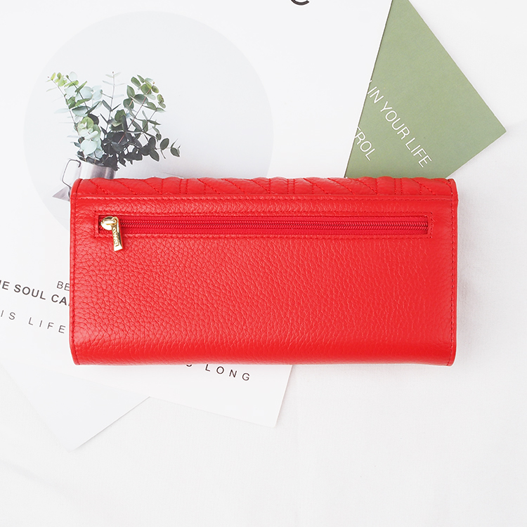 Red Fashionable large capacity Leather Women Long Wallet