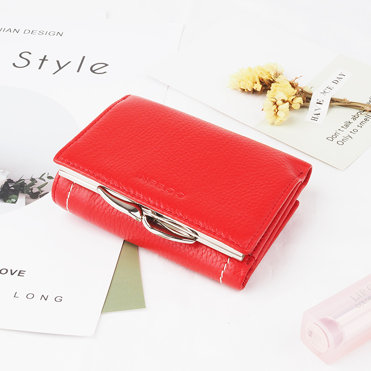Red New sale genuine Leather Women Short Wallets