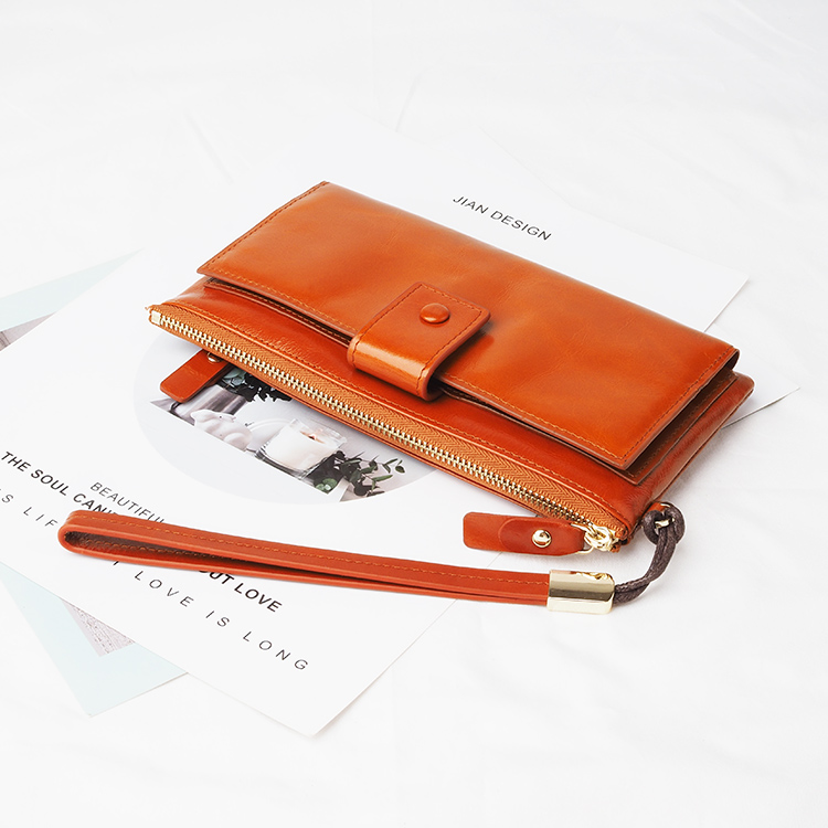 Business oil wax Leather high quality Women Long Wallet